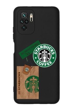 Xiaomi Redmi Note 10s Starbucks Desenli Siyah Renkli Telefon Kılıfı EASTRBCKSREDMİNOTE10S