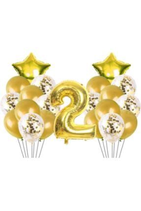 2 Yaş Konfetili Balon Doğum Günü Seti Gold SLSL111