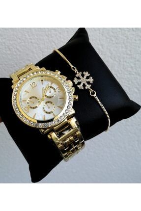 Kadın Kol Saati Altın Renk Metal Kordon Kadın Saat Kartanesi Bileklik Kombini Sevgiliye Hediye SB-11142
