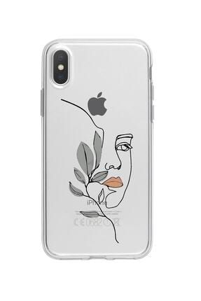 Iphone X Uyumlu Line Art Women Desenli Premium Şeffaf Silikon Kılıf IPHXSLNEARTWOM