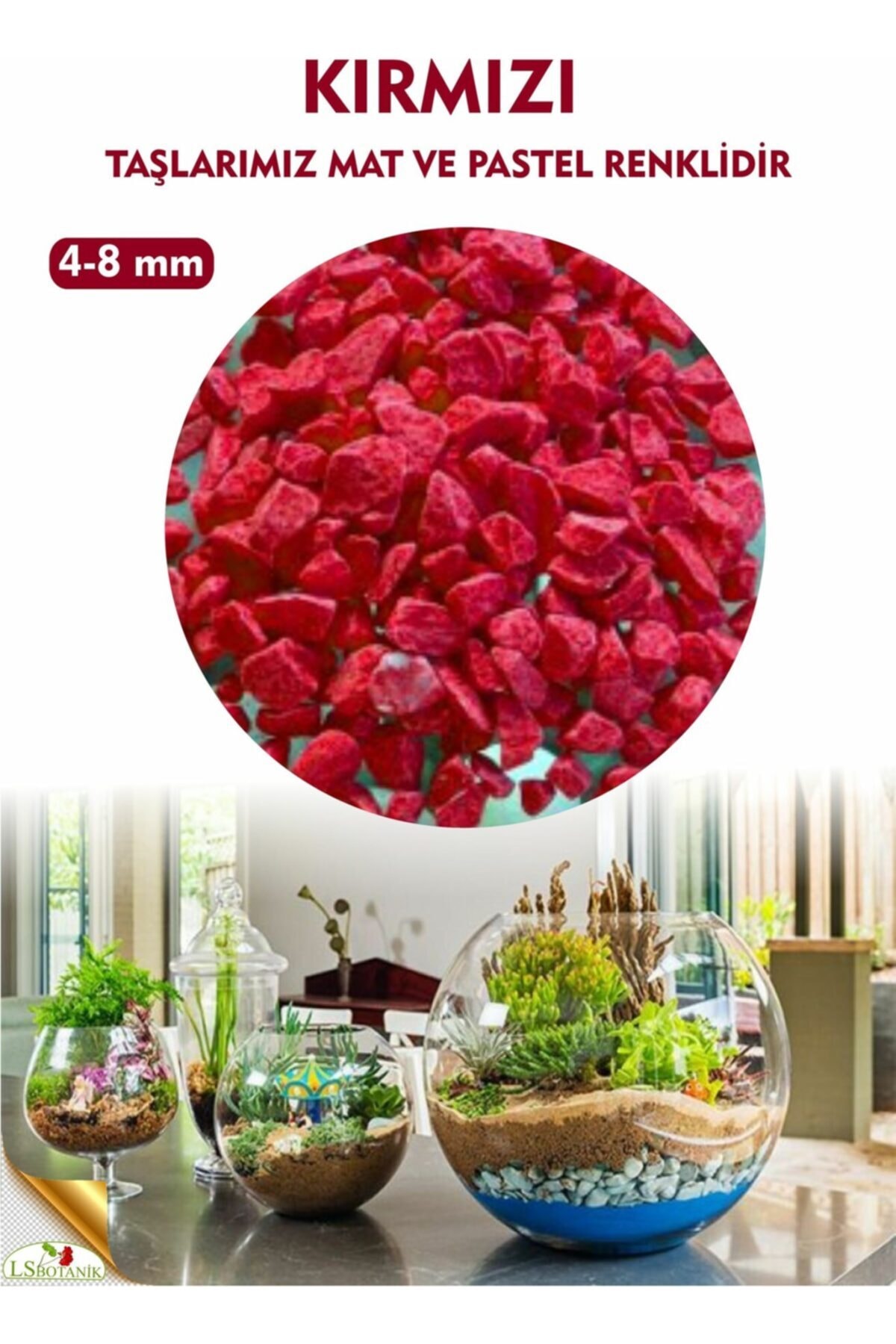 Dekorasyon & Teraryum Kırmızı Renkli Çakıl 8-10mm 1kg 2