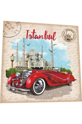 Istanbul Sultan Ahmet Önünde Klasik Araba 16 Cm X 16 Cm Retro Ahşap Poster 2945995927984