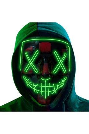 Hallowen Led Işıklı Neon Maske 3 Modlu Parti Eğlence Maskesi Yeşil hellowen maske