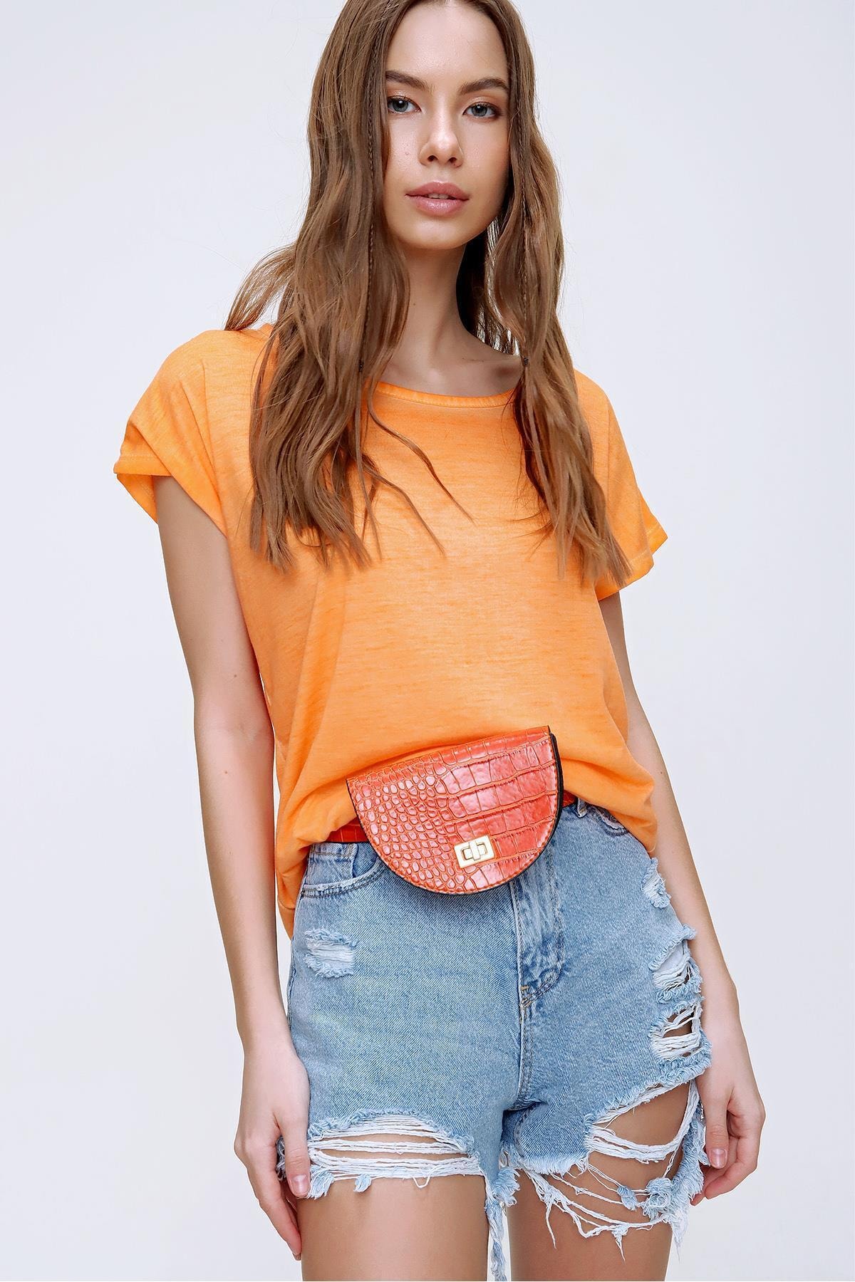 Trend Alaçatı Stili Gürtel Orange Casual Fast ausverkauft