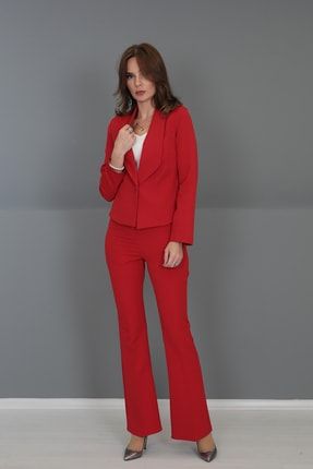 Mini Ceket İspanyol Paça Pantolon Takım Kırmızı 1032530