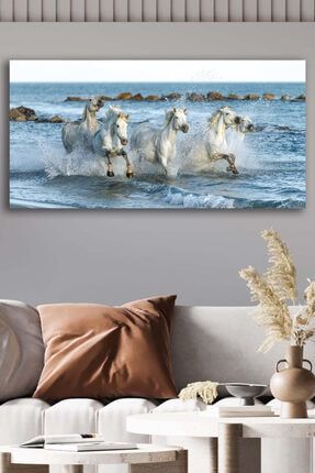 Kanvas Duvar Tablosu Baskılı Dekoratif Denizde Koşan Beyaz Atlar Ev Ofis Otel Dekor Hediyelik Tablo TYC00354570547