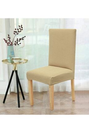 Balpeteği Likra Kumaşlı Sandalye Örtüsü , Lastikli Sandalye Kılıfı 1 Adet Bej Rengi balpeteği