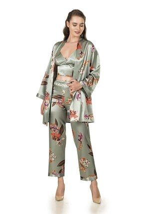Kadın Üçlü Saten Pijama Takım - 334