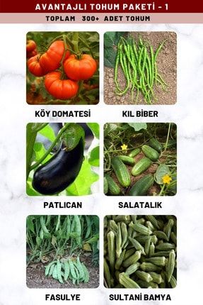 Avantajlı Tohum Paketi-1 (domates, Biber, Patlıcan, Salatalık, Fasulye, Bamya) Toplam 300 Adet Tohum 3ATHM4