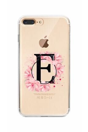 Iphone 7 Plus Uyumlu Pembe Çiçek Desen E Harfli Şeffaf Kılıf MCIPH7PPCSEF1