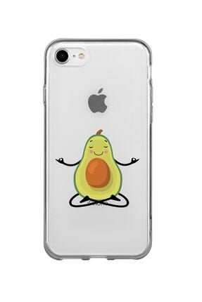 Iphone 7 Uyumlu Yogacı Avokado Desenli Premium Şeffaf Silikon Kılıf IPH7SYOGAAVO