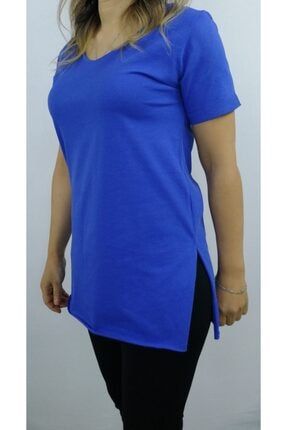 Kadın Mavi Tunik V Yaka Tişört nd-0006