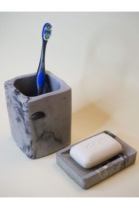 Mermer Desenli Beton Banyo Seti Diş Fırçalık Sabunluk 9250
