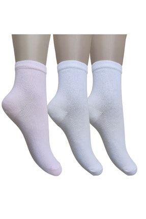 Çocuk Çorap Pamuklu Düz Pembe, Beyaz Ve Krem Renkli Okul Çorabı 3'lü Set M0C0101-0167-3