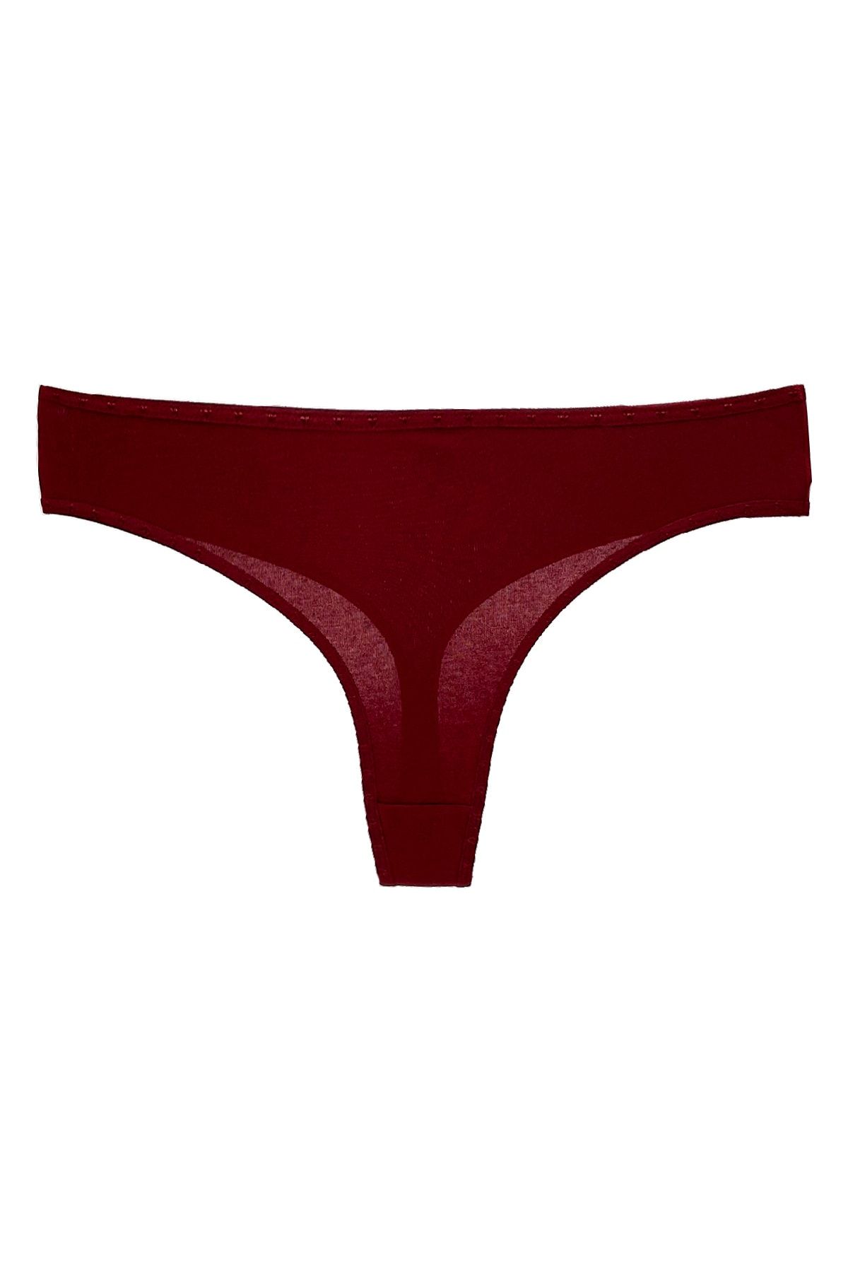 HNX Burgundy Cotton Solid Color Heart Elastic Basic Women's Thong