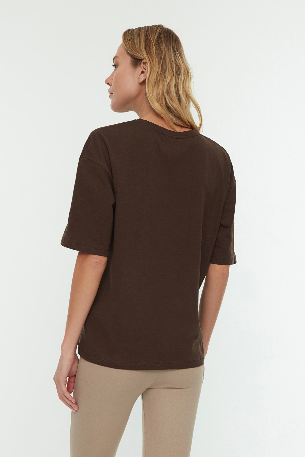 Trendyol Collection-Коричнева 100 бавовняна футболка з принтом з гаслом RelaxedGenis Relaxed Fit Orme TWOSS19GH0034 6