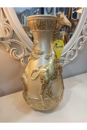 A Plus Modern Dekorasyon Safari Zürafalı Vazo- Krem Gold Eskitme EFSMGZ-2022DOK39
