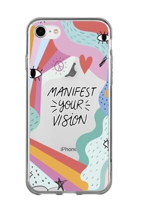 Iphone Uyumlu 8 Manifest Your Vision Premium Şeffaf Silikon Kılıf Beyaz Baskılı iPhone8manifestIp6