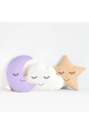 Bebek Ve Çocuk Odası Ay-yıldız-bulut Yastık Seti Uyku Arkadaşları Süs Yastıkları Üçlü Kombin mimuuclukombin