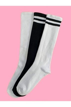3'lü Çizgisiz Beyaz Pamuklu Yıkanmış Diz Altı Tenis Spor Çorap PTN44459869