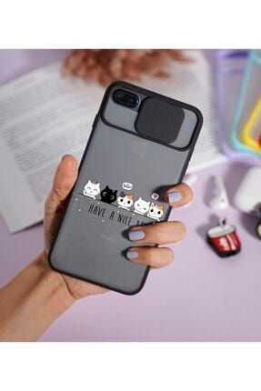 Iphone 8 Plus Şirin Kedicikler Desenli Kamera Korumalı Siyah Telefon Kılıfı MCIPH7PKKSY
