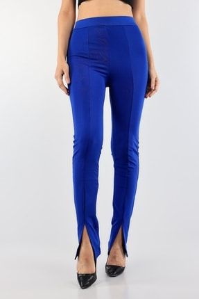 Kadın Saks Mavisi Önü Yırtmaçlı Spor Pantolon Tayt LOOK-89104-1
