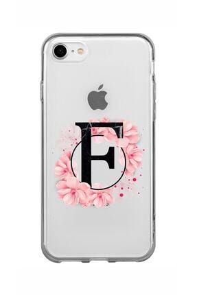 Iphone 6 6s Uyumlu Pembe Çiçek Desen F Harfli Şeffaf Kılıf MCIphoneIp6PCSEF