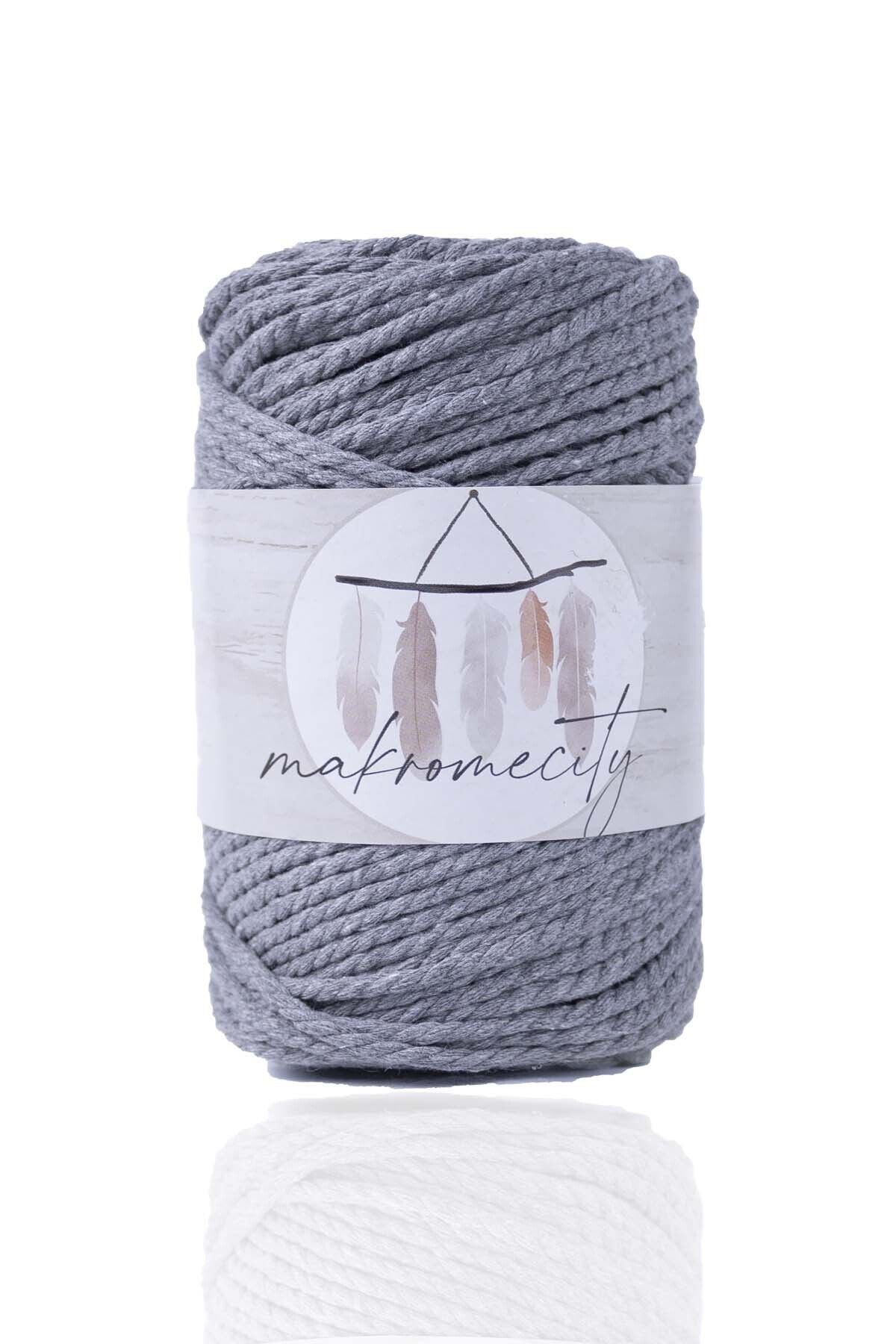 Makromecity-3 Twist Cotton Macrame Thread 3mm Three Twist Screening Macrame Rope 250 Gr Dark Gray 1