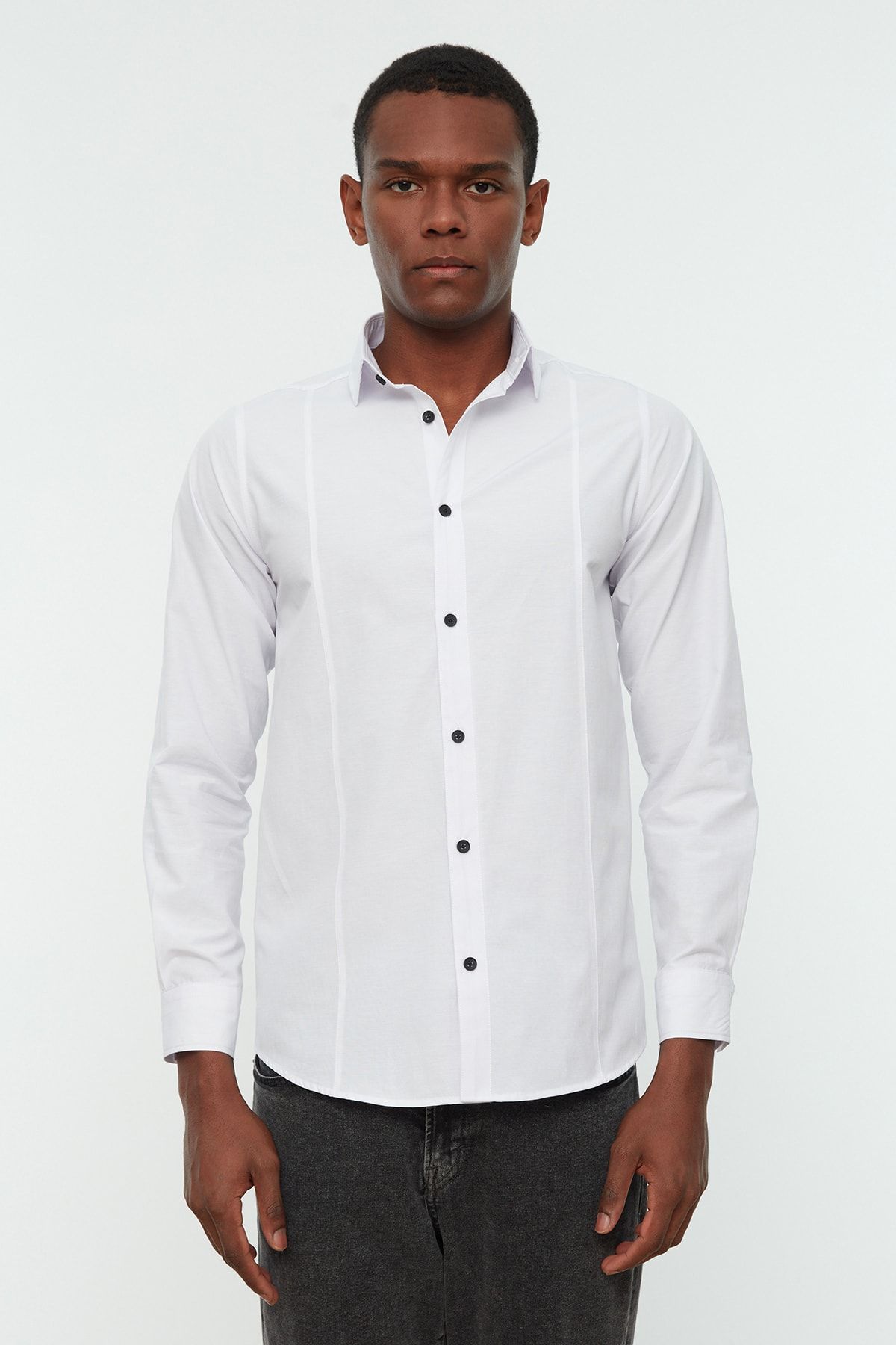 Trendyol Collection-White Men's Super Slim Shirt Collar Basic Shirt with Handles TMNSS22GO0034 2