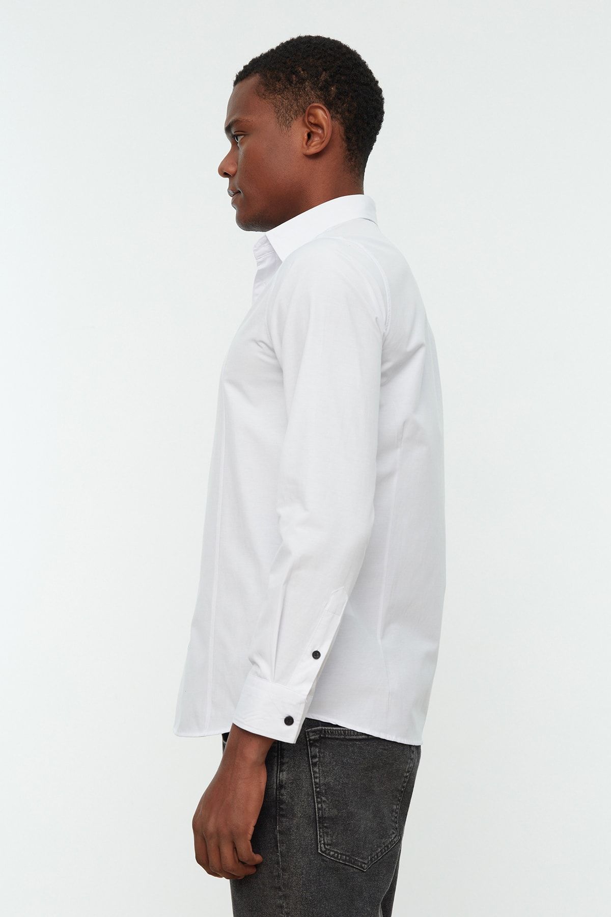 Trendyol Collection-White Men's Super Slim Shirt Collar Basic Shirt with Handles TMNSS22GO0034 3