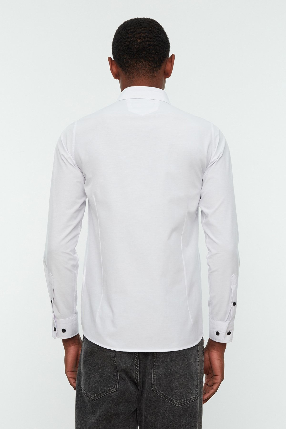 Trendyol Collection-White Men's Super Slim Shirt Collar Basic Shirt with Handles TMNSS22GO0034 7