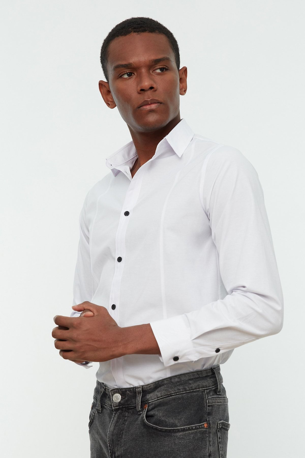 Trendyol Collection-White Men's Super Slim Shirt Collar Basic Shirt with Handles TMNSS22GO0034 6