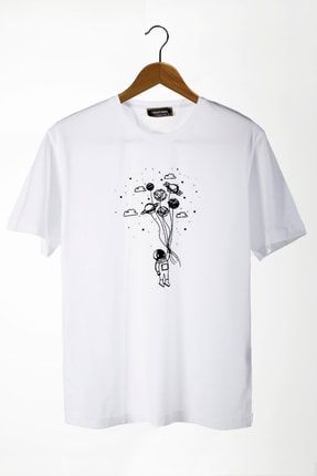 Erkek Beyaz Balon Baskılı Bisiklet Yaka Oversize Rahat Kalıp Basic T-shirt BRS22Y-3400761-4