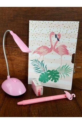 Flamingo Kilitli Hatıra Defteri-flamingo Tükenmez Kalem-flamingo Silgi- Masa Lambası D3RR