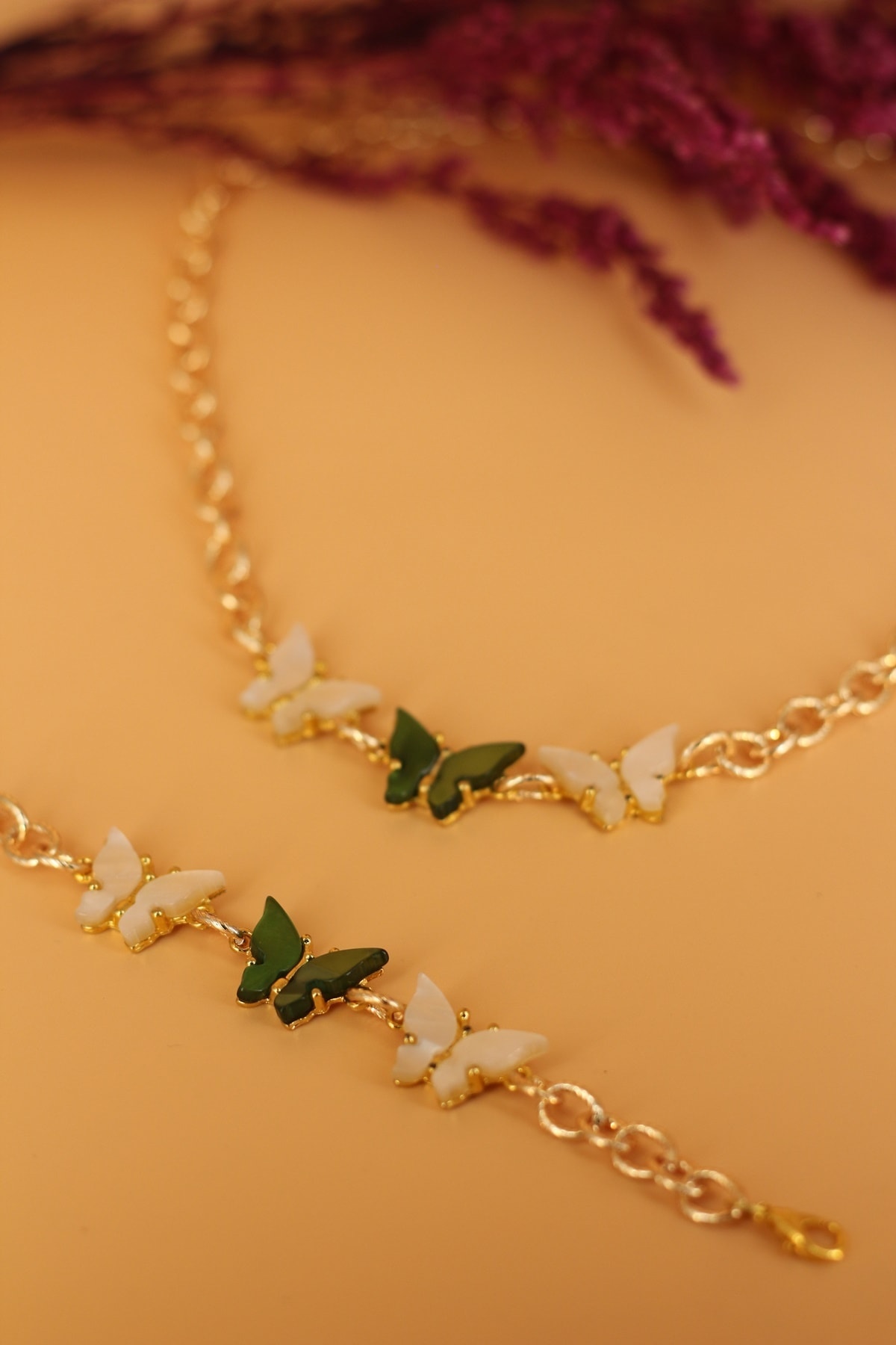 2-Piece Butterfly Design Gold Plated Non-Darkening Women's Necklace and Bracelet Set