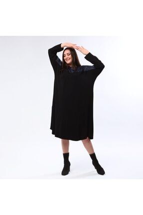 Kadın Büyük Beden Deri Detay Elbise -tunik 0038