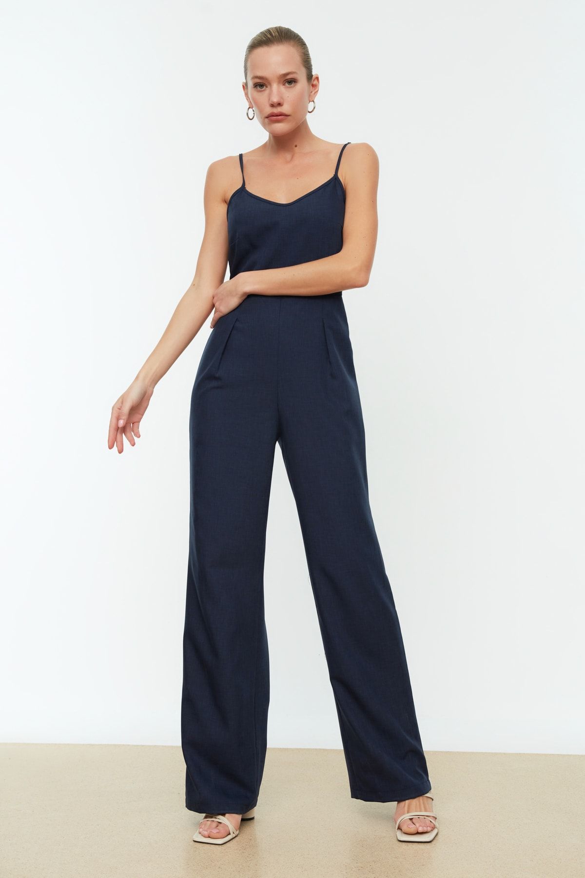 Trendyol Collection Navy Blue Strappy Woven Jumpsuit TWOSS22TU0106