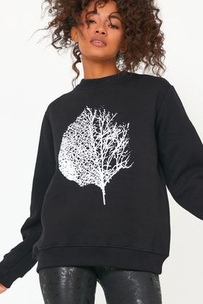 Store Kadın Sweatshirt Içi Polarlı Baskılı Oversize Outdoor Sweatshirt KADIN-SWEAT