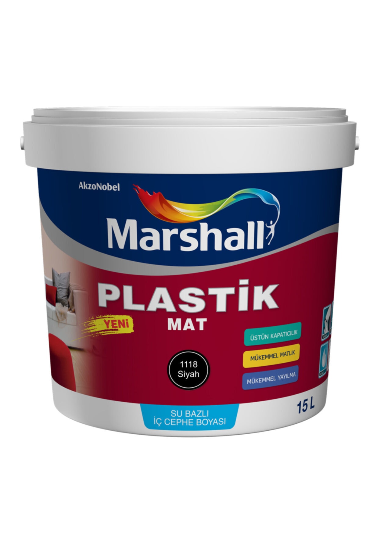 Marshall Plastik Mat Siyah Su Bazlı Iç Duvar Boyası 2.5lt=4kg-silinebilir-mükemmel Matlık-örtücülük