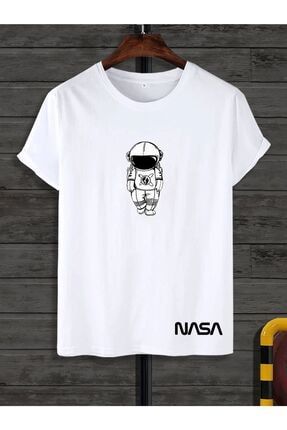 Unisex Beyaz Nasa Astronaut Baskılı Tshirt Blacksokaknasaastronauttshirt