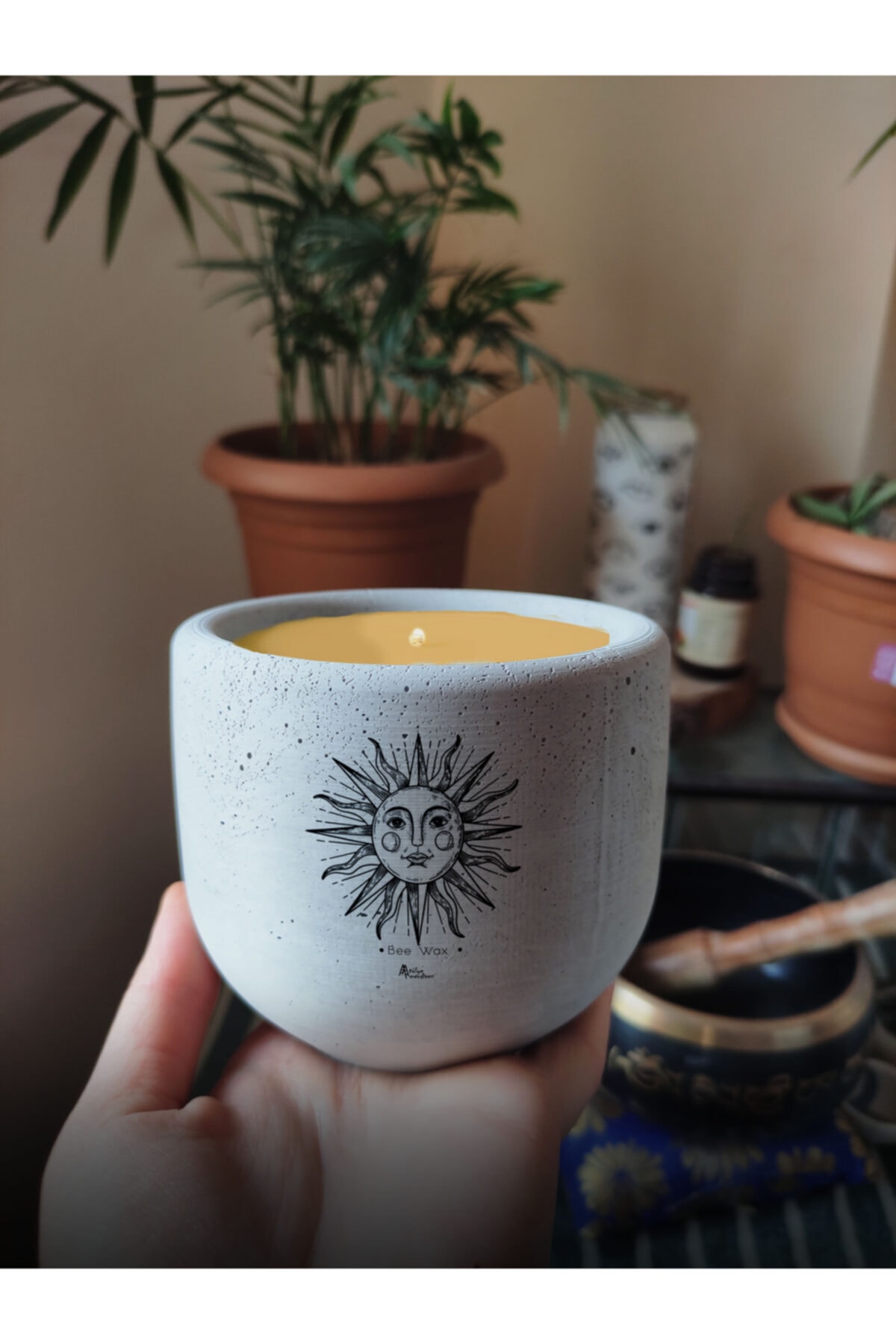 Decorative Concrete Cylinder Candle Solar Tarot Design Candle Natural Beeswax