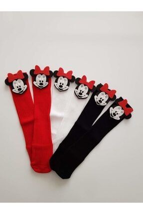 Mickey Desenli Aksesuarlı 3 Adet Diz Altı Çocuk Çorap diz altııı çorap