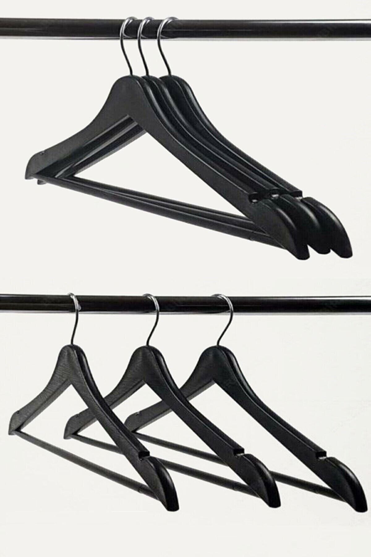 Vip Home Concept Market r nleri 36 Pieces Wooden Look Plastic Clothes and Clothes Hangers Black