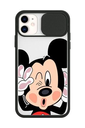 Iphone 11 Mickey Tasarımlı Slayt Kamera Lens Korumalı Siyah Telefon Kılıfı trdn1222lens
