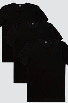 Erkek Siyah Düz 3'lü Eko Paket T-shirt 1M1BM900AS