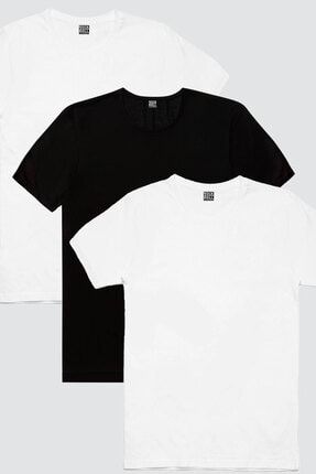 Erkek 2 Beyaz 1 Siyah Düz 3'lü Eko Paket T-shirt 1M1BM902AX