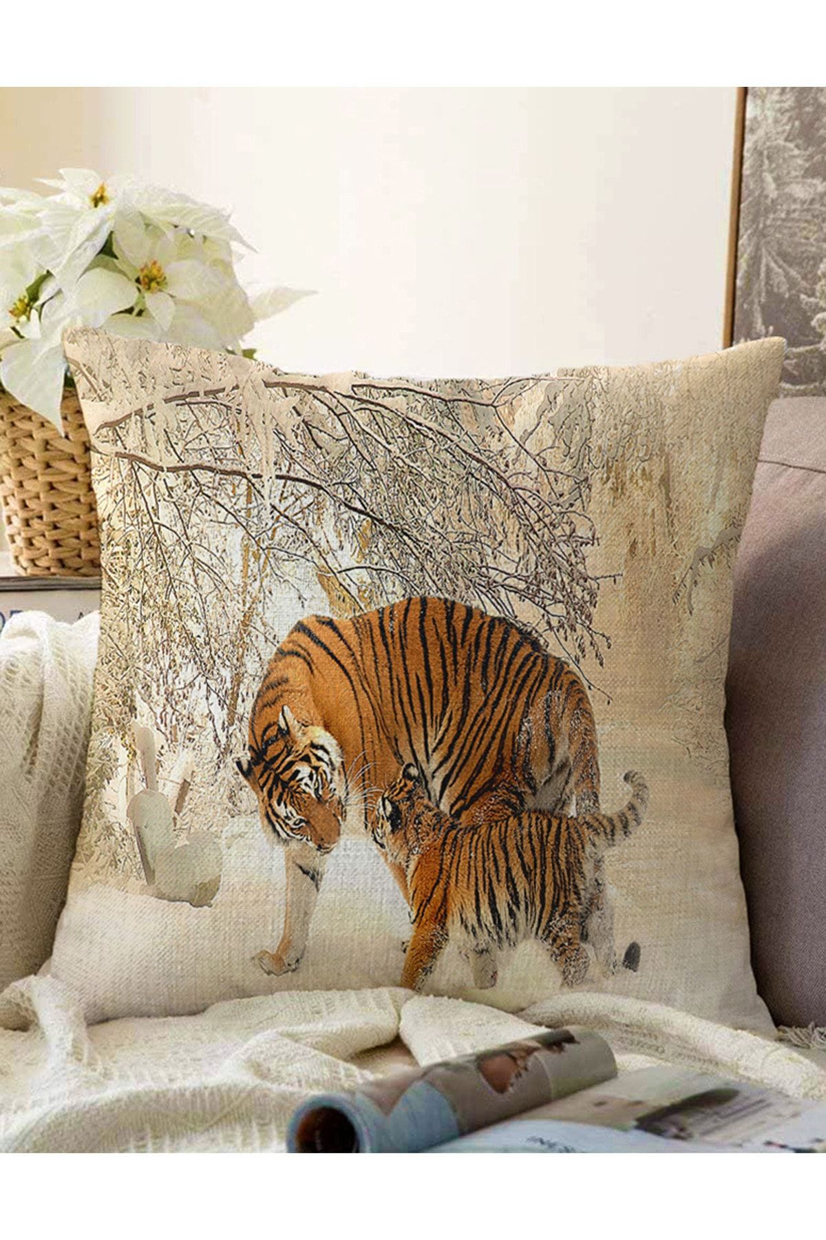 Realhomes Husă De Pernă Tricotată Rahel, Cu Model De Leopard, Cu Două Fețe - 43 x 43