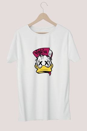 Erkek Beyaz Duffy Duck Baskılı T-shirt gr00187te