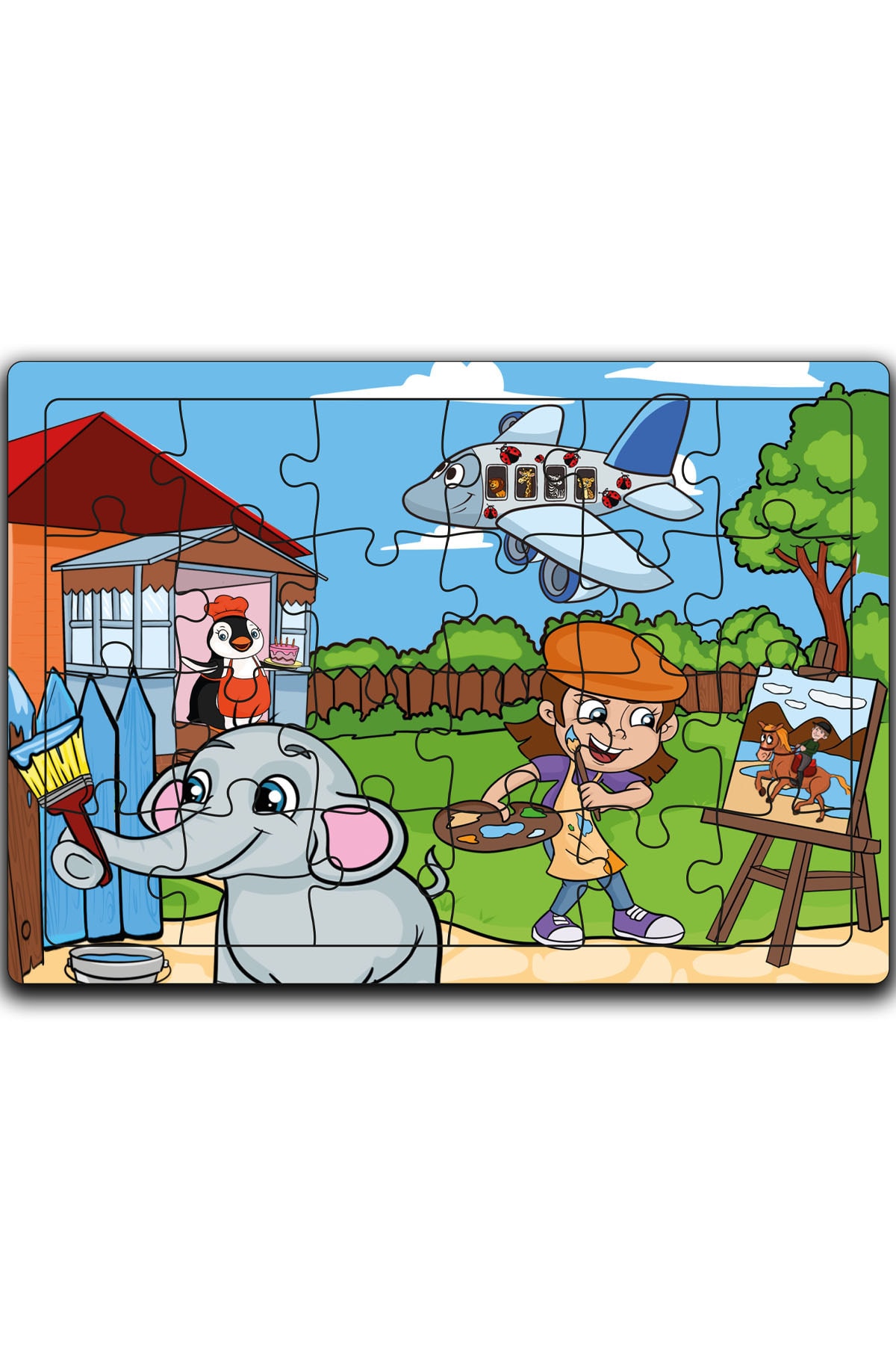 minİQ toys Ahşap 4’lü Yapboz Seti(ressam Fil Ve Ark.-sevimli Köpek Ve Ark.-yaz Tatili-çantalı Beşler) fotoğrafı 3 (önizleme)