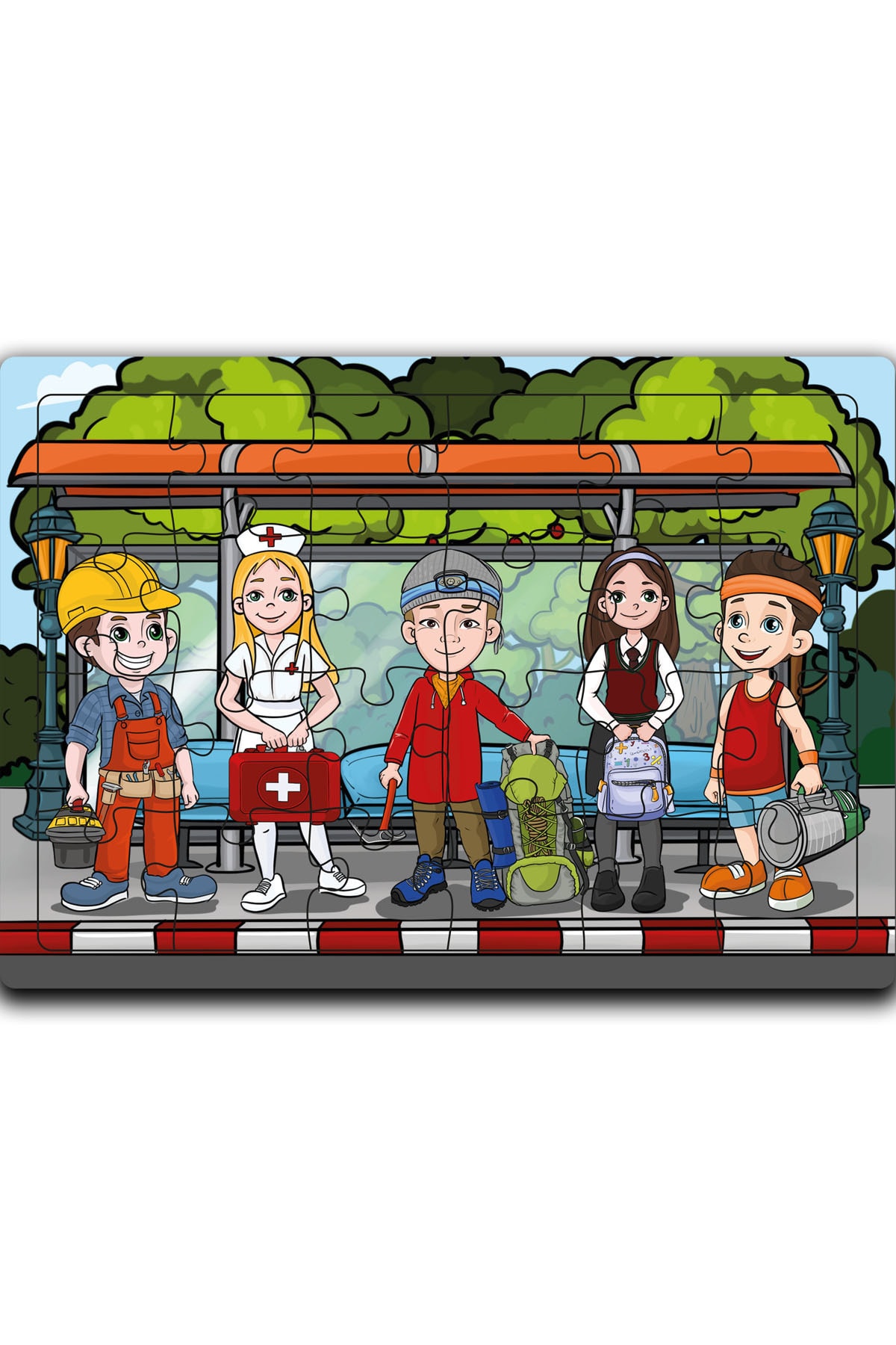 minİQ toys Ahşap 4’lü Yapboz Seti(ressam Fil Ve Ark.-sevimli Köpek Ve Ark.-yaz Tatili-çantalı Beşler) fotoğrafı 5 (önizleme)